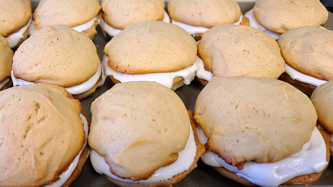 Maple Whoopies pies have a maple center on a maple cake that is incredibly moist.