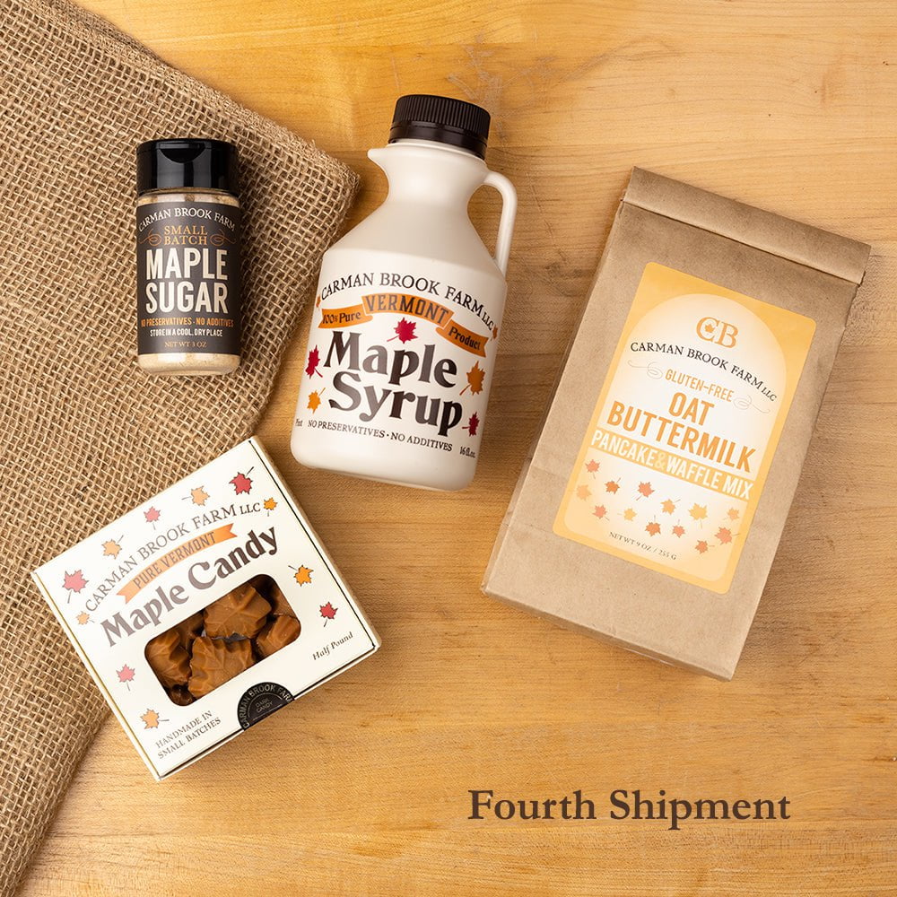 Rounding out the final shipment is the very dark strong taste maple syrup, dark maple candies and maple sugar with another round of gluten free pancake mix.