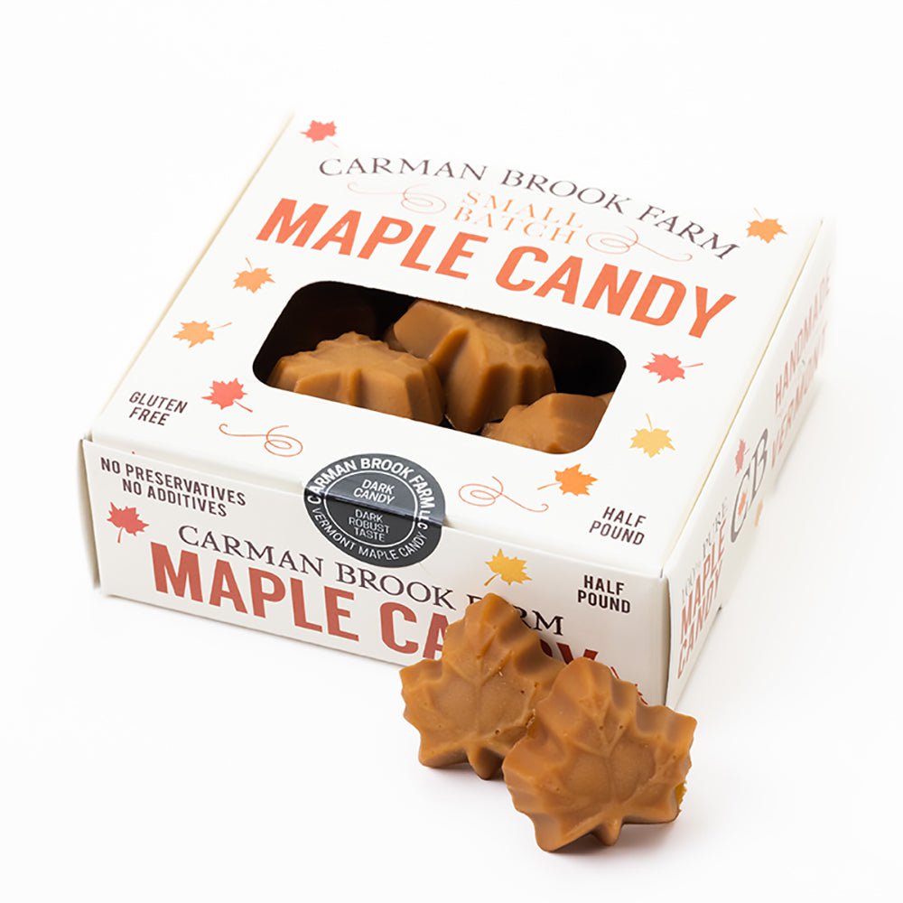 A half-pound box of dark maple candy.