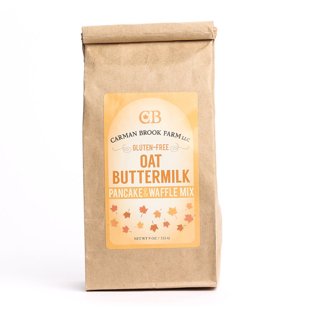 Our oat gluten free pancake and waffle mix that accompanies your quart of maple syrup.